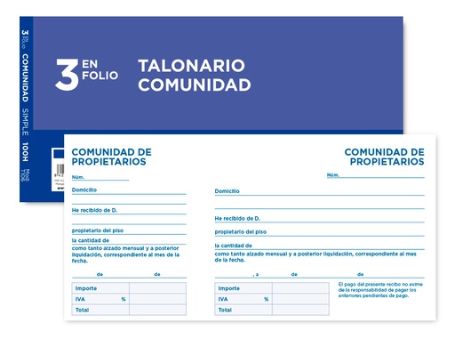 [2007774] LIDERPAPEL - TALONARIO COMUNIDAD TRES DEL FOLIO 106 -CON IVA (Ref.T106)