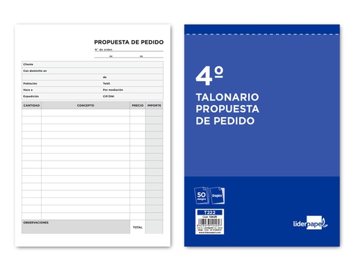 [2012425] LIDERPAPEL - TALONARIO PEDIDOS CUARTO ORIGINAL Y COPIA (Ref.T222)