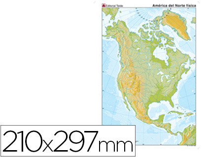 [2024593] MAPA MUDO COLOR DIN A4 AMERICA NORTE FISICO 