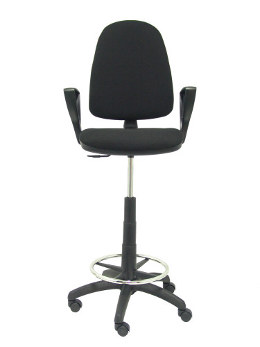 [9942075] PIQUERAS Y CRESPO - TABURETE AYNA BRAZOS FIJOS ERGOMICO MECANISMO DE CONTACTO PERMANENTE REGULABLE EN ALTURA Y ARO REPOSAPIES ASIENTO Y RESPALDO TAPIZADOS BALI NEGRO (Ref.T04CPBALI840BGOLF)