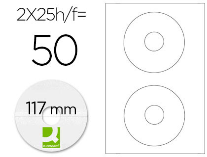 [2025202] Q-CONNECT - ETIQUETA ADHESIVA -TAMAÑO CD-ROM -FOTOCOPIADORA -LASER -INK-JET-CAJA CON 25 H/50 ETIQUETAS (Ref.KF01579)
