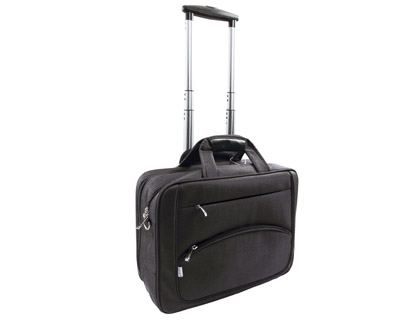 [2075971] Q-CONNECT - MALETIN PARA PORTAIL 16" NEGRO 1 ASA 2 BOLSILLOS EXTERIORES Y RUEDAS MEDIDAS 410X325X150 MM (Ref.KF16977)