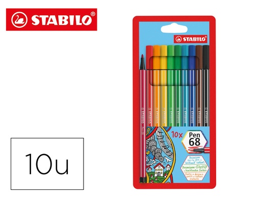 [9078055] STABILO - ROTULADOR ACUARELABLE PEN 68 ESTUCHE DE 10 COLORES SURTIDOS (Ref.6810/PL)
