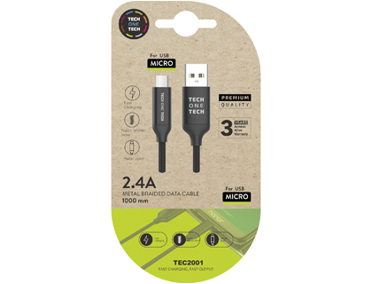 [9156537] TECH ON TECH - Cable usb 2.4 tech one tech braided nylon tipo usb android micro usb longitud 1 mt color negro (Ref. TEC2001)