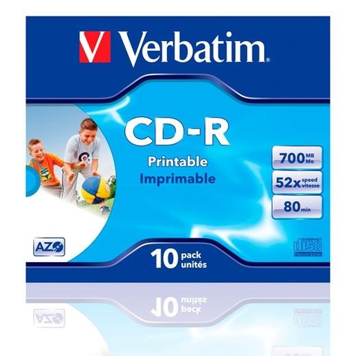 [1415105] VERBATIM - Cd-R Super Azo Bobina 10 ud 700MB 52X 80min Imprimible (CANON L.P.I. 0,8€ Incluido) (Ref.43325)