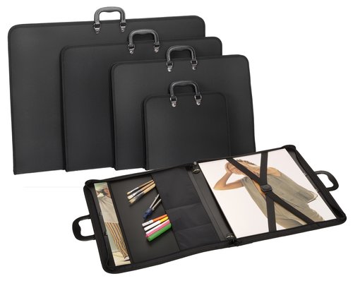 [9941215] CARCHIVO - MALETIN de DIBUJO PP GOFRADO con CREMALLERA, ASA, BOLSILLOS y BANDOLERA A2 NEGRO (Ref.I4260)