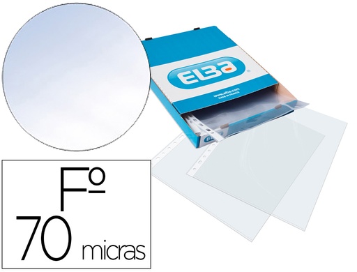 [2155324] ELBA - Pack 100 FUNDAS PP FORMATO FOLIO CALIDAD STANDAR 70 MICRAS CRISTAL 16T (Ref.400005366)