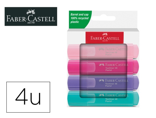 [2151868] FABER CASTELL - MARCADOR FLUORESCENTE TEXTLINER 1546 COLOR PASTEL ESTUCHE 4 UNIDADES SURTIDAS (Ref.154610)