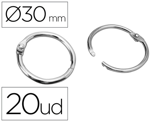[2000404] LIDERPAPEL - ANILLAS BISAGRA NIQUELADAS N.2 DIAMETRO 25 MM -CAJA DE 20 ANILLAS (Ref.AN02)