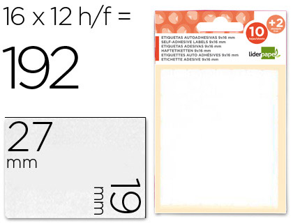 [2035493] LIDERPAPEL - ETIQUETAS SOBRE DE 10 H. + 2 H. OBSEQUIO 19X27 MM -16 UNIDADES POR HOJA (Ref.ET08)
