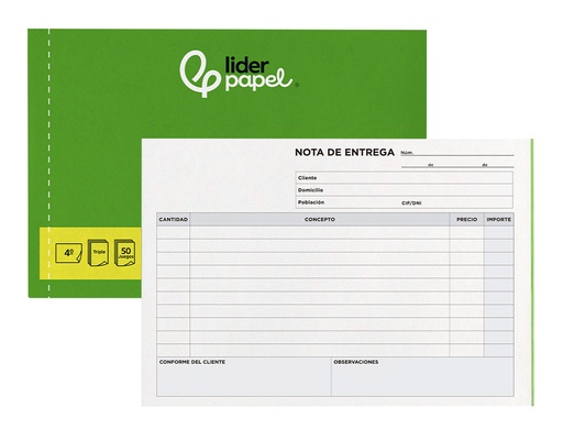 [2018180] LIDERPAPEL - TALONARIO ENTREGAS CUARTO ORIGINAL Y 2 COPIAS APAISADO (Ref.T329)