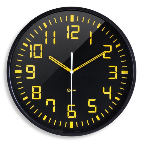 [2150335] ORIUM - RELOJ DE PARED ANALOGICO DIGITO GRANDE AMARILLO FONDO NEGRO DIAMETRO 30 CM (Ref.2110230011)
