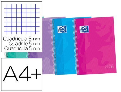 [9154781] OXFORD - Cuaderno espiral ebook 5 tapa extradura din a4+ 120 hojas cuadro 5 mm con margen tendencia 50% hojas gratis (Ref. 400073042)