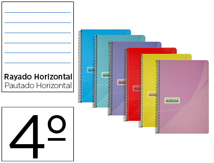 [2063834] PAPERCOP - Cuaderno espiral cuarto tapa plastico 80h 90 gr rayado horizontal con margen colores surtidos (Ref. 63834)