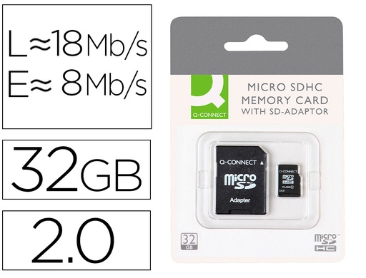 [2072650] Q-CONNECT - MEMORIA SD MICRO FLASH 32 GB CLASE 6 CON ADAPTADOR (CANON L.P.I. 0,24€ Incluido) (Ref.KF16013)