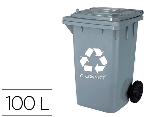 [2072484] Q-CONNECT - PAPELERA CONTENEDOR PLASTICO CON TAPADERA 100L COLOR GRIS 750X470X370 MM CON RUEDAS (Ref.KF16545)