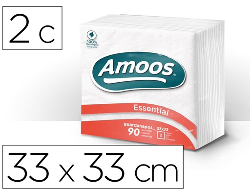 [9078537] AMOOS - Pack 100 servilletas 2 capas 33x33cm muy suaves 100% fibra pura (Ref.T622004.6)