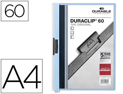 [9035054] DURABLE - Dossiers clip Duraclip Capacidad 60 hojas A4 Azul claro PVC (Ref.2209-06)