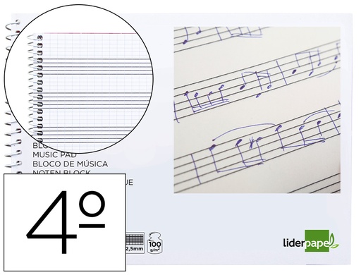 [2058603] LIDERPAPEL - BLOC MUSICA PENTAGRAMA PAUTADO 2,5MM CUARTO 20 HOJAS 100G/M2 (Ref.BM07)
