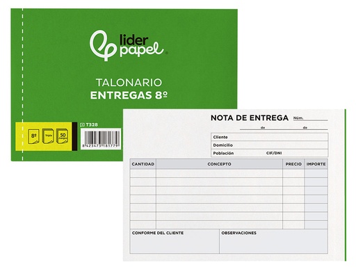 [2018177] LIDERPAPEL - TALONARIO ENTREGAS 8º ORIGINAL Y 2 COPIAS APAISADO (Ref.T328)