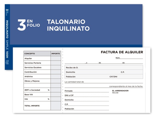 [2007783] LIDERPAPEL - TALONARIO INQUILI- NATO TRES DEL FOLIO 107 -CON CONDICIONES (Ref.T107)