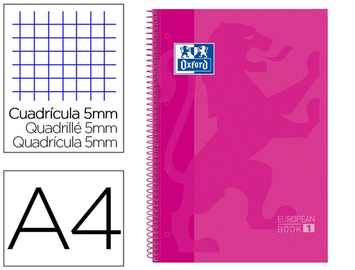 [9074358] OXFORD - Cuaderno espiral School 80h A4 Cuadricula 5x5 Rosa (Ref.100430270)