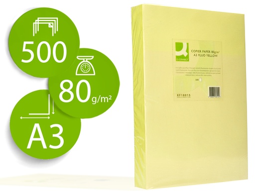 [2072202] Q-CONNECT - PAPEL COLOR DIN A3 80GR AMARILLO NEON PAQUETE DE 500 HOJAS (Ref.KF18015)