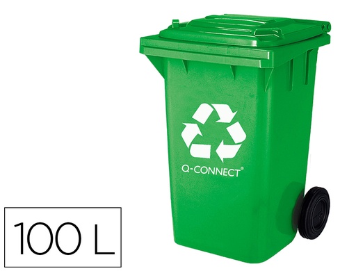 [2072481] Q-CONNECT - PAPELERA CONTENEDOR PLASTICO CON TAPADERA 100L COLOR VERDE 750X470X370 MM CON RUEDAS (Ref.KF16542)