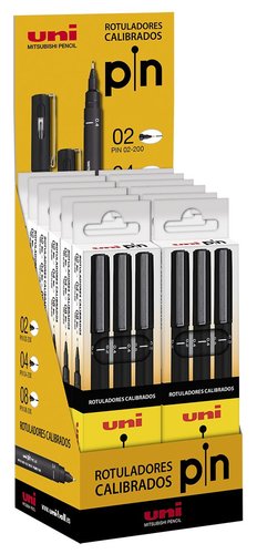 [9932601] UNI-BALL - ROTULADOR CALIBRADO PIN MANGA EXPOSITOR de 12 BOLSAS de 3 (0,2 - 0,4 - 0,8 mm) (Ref.182634325)