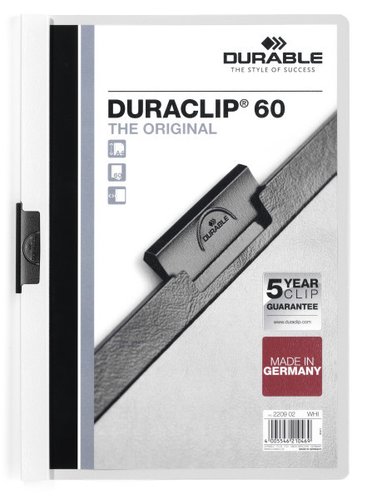 [9035050] DURABLE - Dossiers clip Duraclip Capacidad 60 hojas A4 Blanco PVC (Ref.2209-02)
