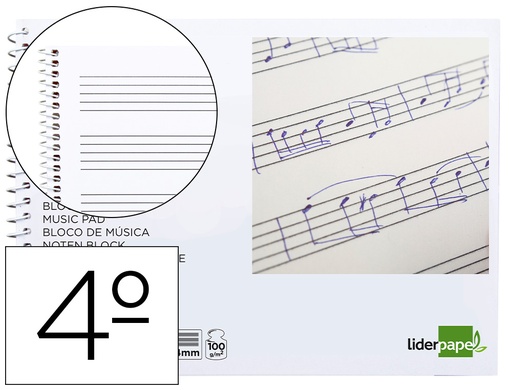 [2053896] LIDERPAPEL - BLOC MUSICA PENTAGRAMA 4MM CUARTO 20 HOJAS 100G/M2 (Ref.BM06)