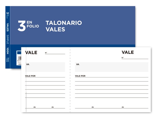 [2007796] LIDERPAPEL - TALONARIO VALES TRES EN FOLIO 104 (Ref.T104)