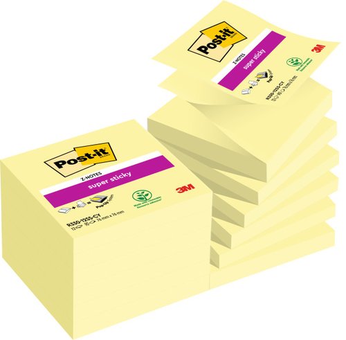 [9072239] POST-IT - Notas adhesivas Sticky Z-Notes Pack 12 blocs Amarillo 76x76mm (Ref.70005197796)