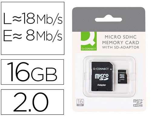 [2072649] Q-CONNECT - MEMORIA SD MICRO FLASH 16 GB CLASE 6 CON ADAPTADOR (CANON L.P.I. 0,24€ Incluido) (Ref.KF16012)