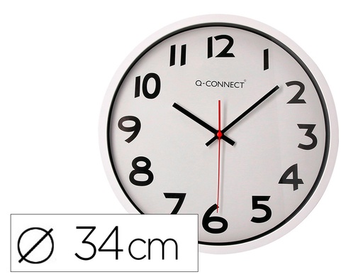 [2022368] Q-CONNECT - RELOJ DE PARED PLASTICO OFICINA REDONDO 35 CM MARCO CROMADO (Ref.KF15591)