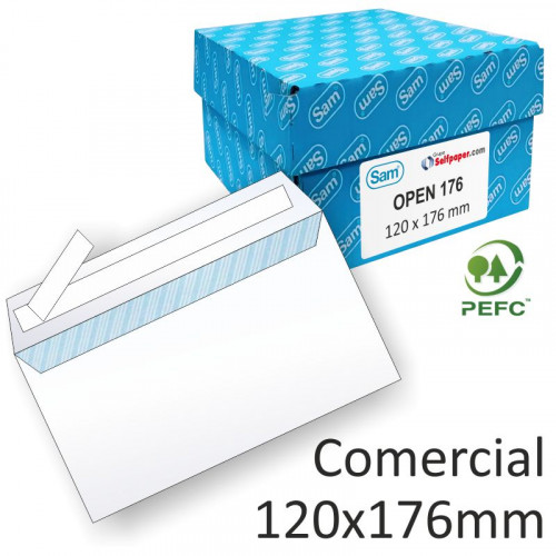 [9931426] SAM - SOBRE 120x176 BLANCO 90g OPEN (SILICONA) CAJA de 500 (Ref.247510)