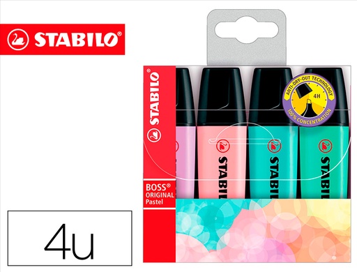 [9064352] STABILO - Estuche 4 marcadores fluorescentes Boss pastel surtidos (Ref.70/4-2)