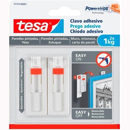 [9150092] TESA - Clavo Adhesivo Ajustable hasta 1Kg para Pared Pintada (Ref.777740000100)