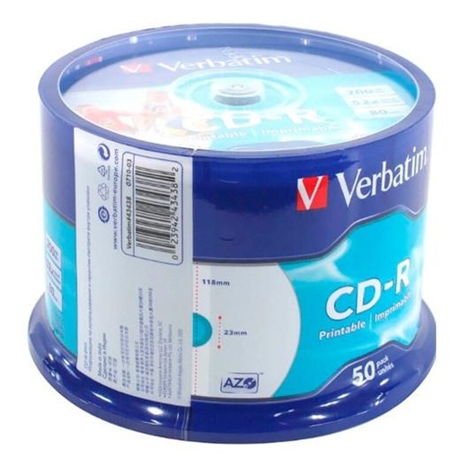 [1322443] VERBATIM - CD-R AZO Wide bobina pack 50 ud 52x 700MB 80min imprimible (CANON L.P.I. 4€ Incluido) (Ref.43438)