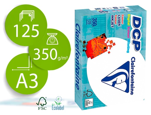 [2072173] CLAIREFONTAINE - PAPEL FOTOCOPIADORA DIN A3 350 GRAMOS PAQUETE DE 125 HOJAS (Ref.3807C)
