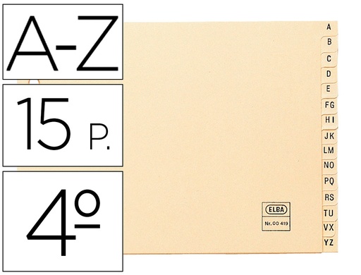 [2003813] ELBA - INDICE ALFABETICO CLASIFICADOR CARTULINA PARA ARCHIVADOR FOLIO (Ref.100580245)