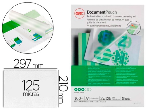 [9156779] GBC - Bolsa de plastificar din A4 125 micras acabado brillo caja de 100 unidades (Ref. 3200723)