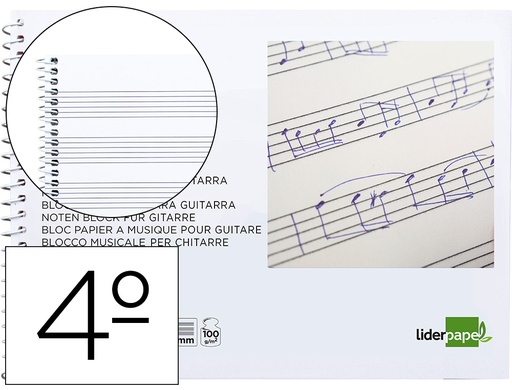 [2000738] LIDERPAPEL - BLOC MUSICA PARA GUITARRA HEXAGRAMA 3 MM. CUARTO 20 HOJAS 100G/M2 (Ref.BM04)