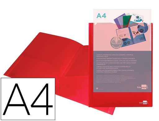 [2027847] LIDERPAPEL - CARPETA DOSSIER DOS BOLSAS CANGURO 45680 POLIPROPILENO DIN A4 ROJA (Ref.KG01)