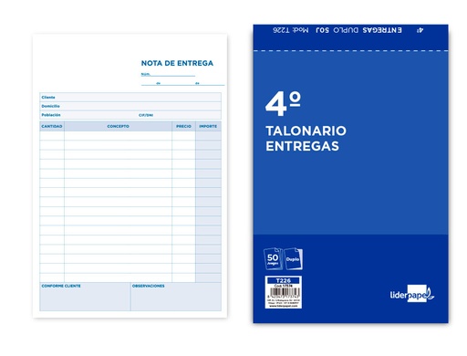 [2017374] LIDERPAPEL - TALONARIO ENTREGAS CUARTO ORIGINAL Y COPIA (Ref.T226)