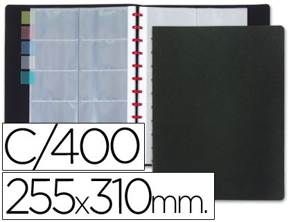 [2036122] LIDERPAPEL - TARJETERO ANILLAS DIN A4 CON 20 FUNDAS INTERCAMBIABLES CAPACIDAD 400 TARJETAS (Ref.TJ02)