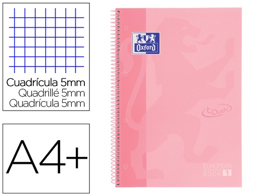 [9154794] OXFORD - Cuaderno espiral ebook 1 school touch te din a4+ 80 hojas cuadro 5 mm con margen flamingo pastel (Ref. 400117272)