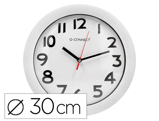 [2022366] Q-CONNECT - RELOJ DE PARED PLASTICO OFICINA REDONDO 28 CM MARCO CROMADO (Ref.KF15589)