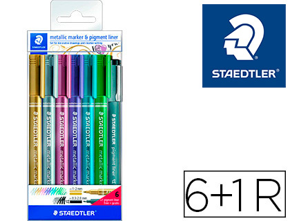 [9152072] STAEDTLER - Rotulador metalico 8323 blister de 6 unidades colores surtidos + 1 rotulador calibrado 308 c2-9 (Ref. 8323-SWP6P)