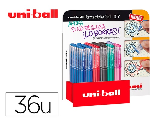 [9162248] UNI-BALL - UNIBALL - Rotulador roller uf-222 tinta gel borrable 0,7 mm expositor de 36 unidades colores surtidos (Ref. 182634756)